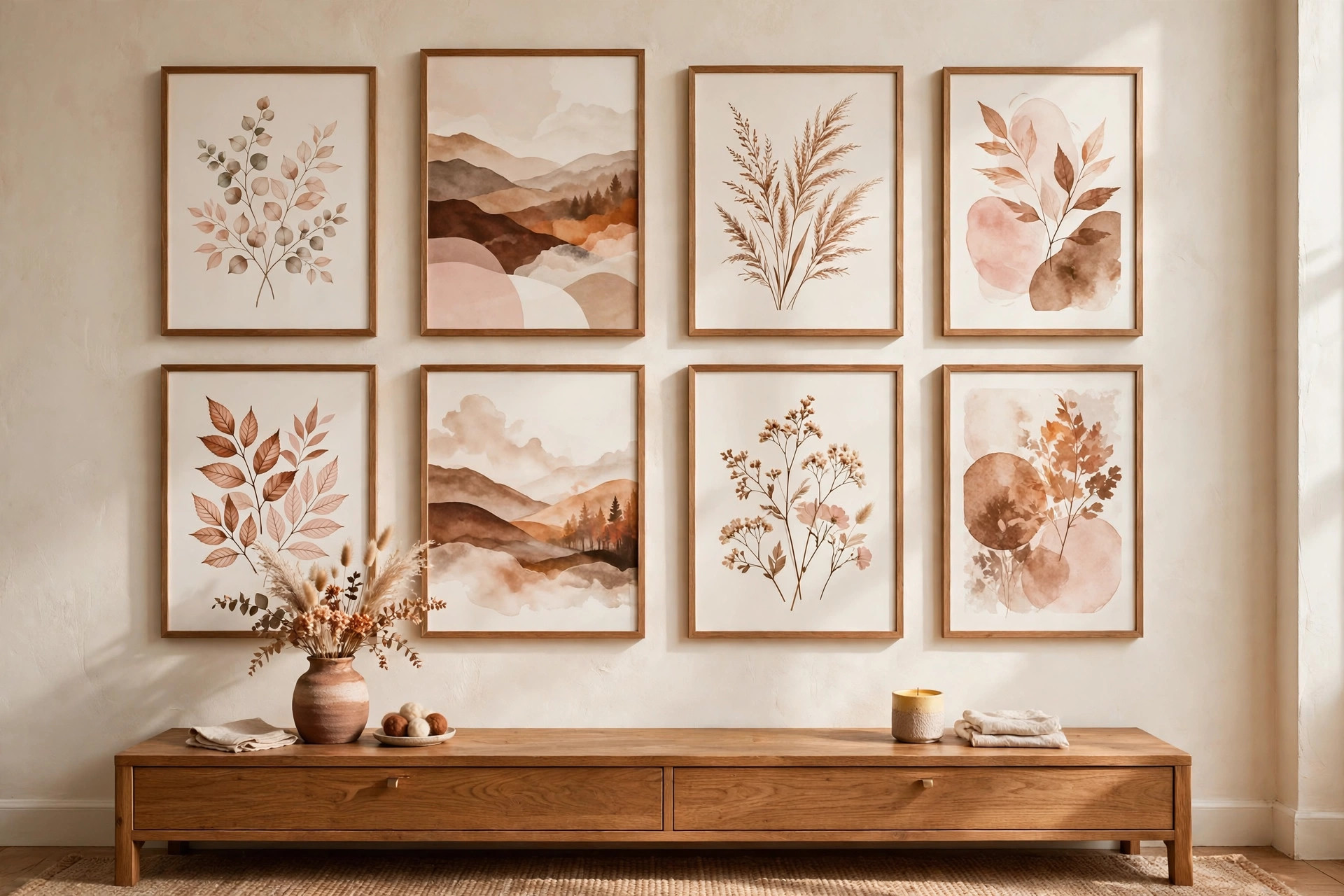 Framed printable wall art in warm tones